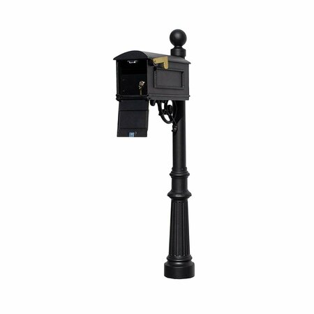 BOOK PUBLISHING CO Lewiston Equine Mailbox Post System with Locking Insert Fluted Base & Ball Finial - Black - 44 lbs GR3170659